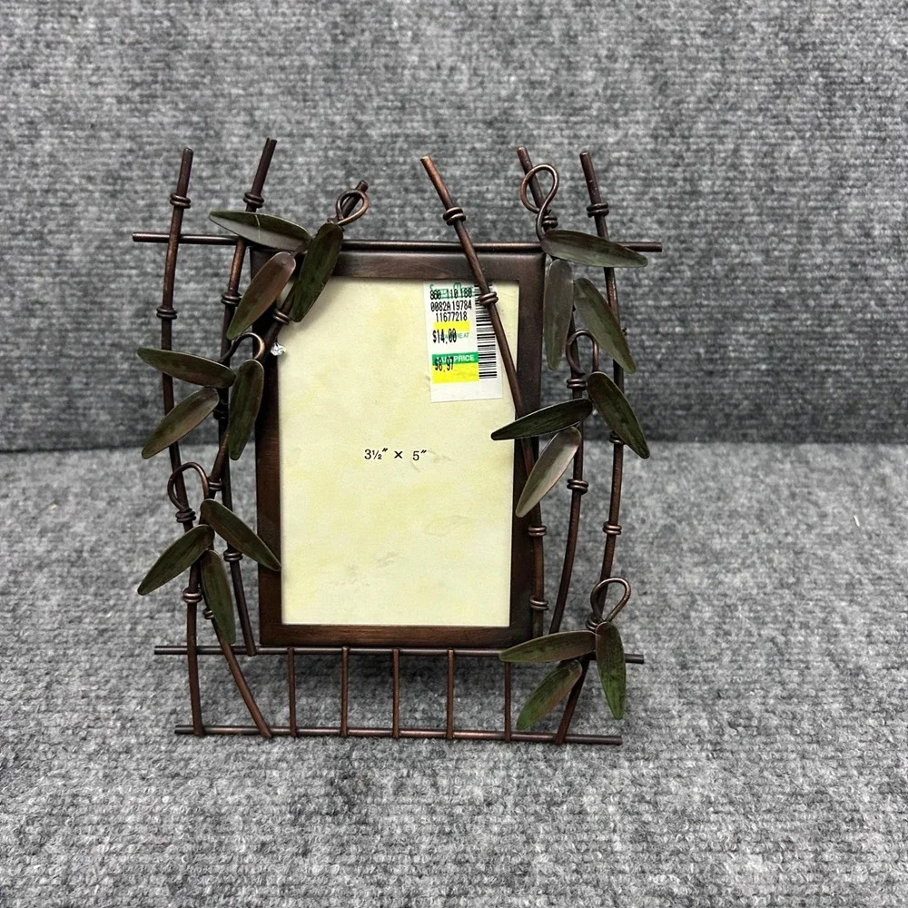 Bamboo Leaf Metal Picture Frame Bronze Green Asian Style 3.5x5 Tabletop Decor
